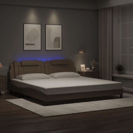 Cadre de lit avec lumières LED cappuccino 200x200 cm similicuir 