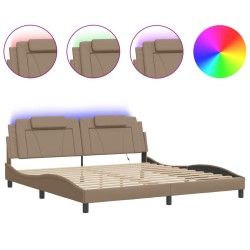 Cadre de lit avec lumières LED cappuccino 200x200 cm similicuir 