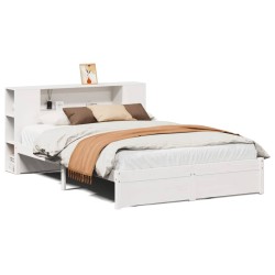 Lit bibliothèque sans matelas blanc 135x190 cm bois pin massif 