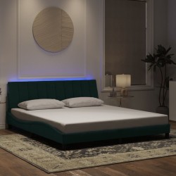 Cadre de lit avec lumières LED vert foncé 180x200 cm velours 