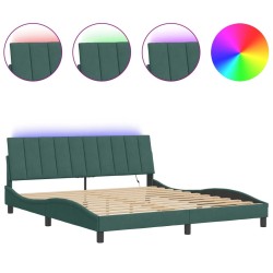 Cadre de lit avec lumières LED vert foncé 180x200 cm velours 