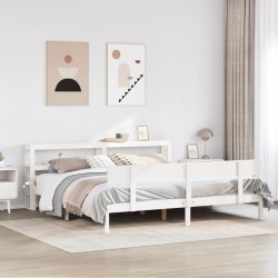 Cadre de lit sans matelas blanc 200x200 cm bois massif de pin 