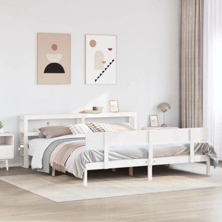 Cadre de lit sans matelas blanc 200x200 cm bois massif de pin 