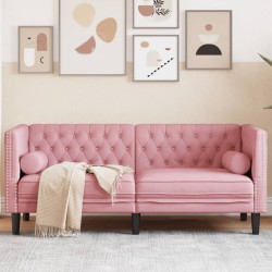 Canapé Chesterfield avec traversins 2 places rose velours 