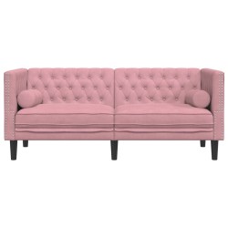 Canapé Chesterfield avec traversins 2 places rose velours 