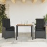 Ensemble à manger de jardin avec coussins 3 pcs Noir 