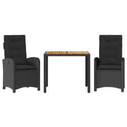 Ensemble à manger de jardin avec coussins 3 pcs Noir 