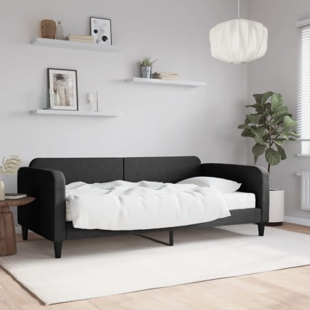 Lit de jour avec matelas noir 100x200 cm tissu 