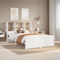 Lit bibliothèque sans matelas blanc 140x200 cm bois pin massif 