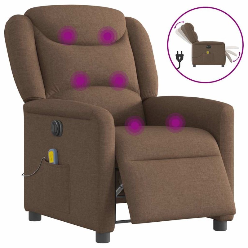 Fauteuil inclinable de massage électrique marron tissu 
