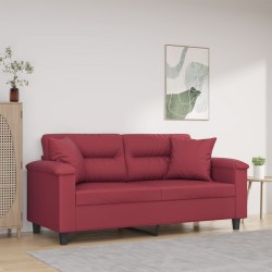 Canapé 2 places avec oreillers bordeaux 140 cm similicuir 