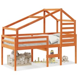 Lit haut sans matelas cire marron 90x200 cm bois de pin massif 