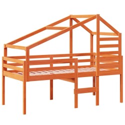 Lit haut sans matelas cire marron 90x200 cm bois de pin massif 