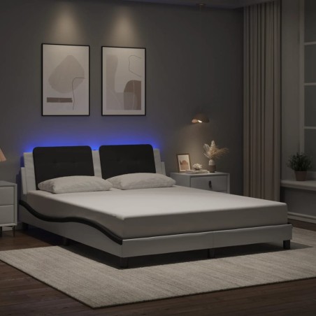 Cadre de lit avec LED sans matelas blanc et noir 160x200 cm 