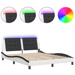 Cadre de lit avec LED sans matelas blanc et noir 160x200 cm 