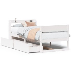Cadre de lit sans matelas blanc 90x200 cm bois de pin massif 
