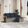 Salon de jardin 4 pcs avec coussins gris résine tressée 