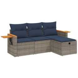 Salon de jardin 4 pcs avec coussins gris résine tressée 