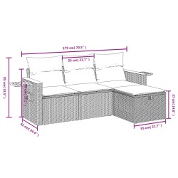 Salon de jardin 4 pcs avec coussins gris résine tressée 