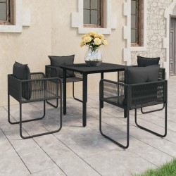 Ensemble à manger de jardin 5 pcs PVC résine tressée noir 