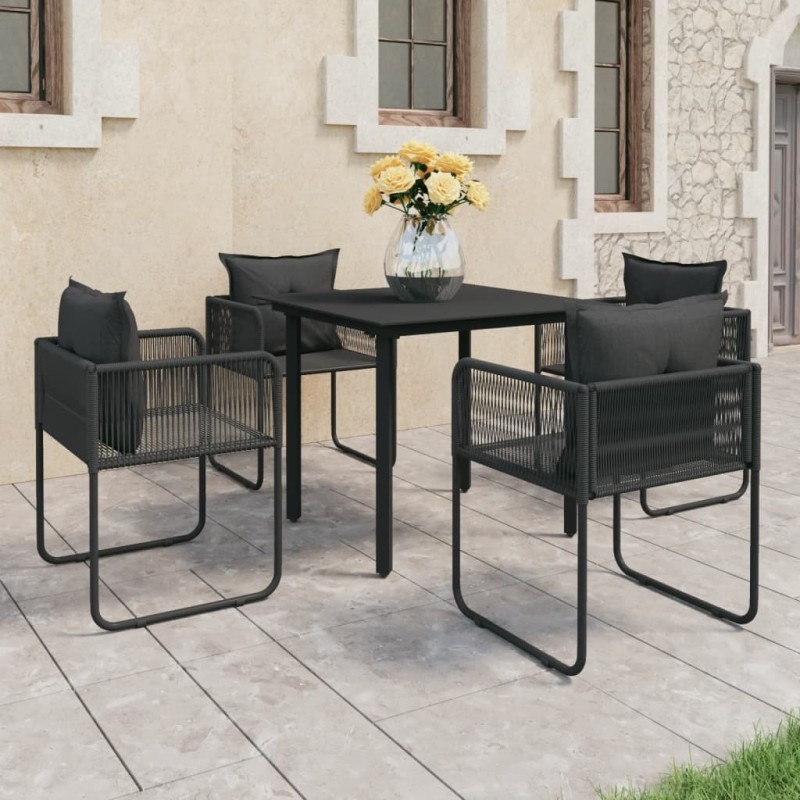 Ensemble à manger de jardin 5 pcs PVC résine tressée noir 