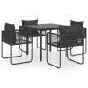 Ensemble à manger de jardin 5 pcs PVC résine tressée noir 