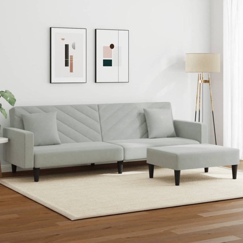 Ensemble de canapés 2 pcs avec coussins gris clair velours 