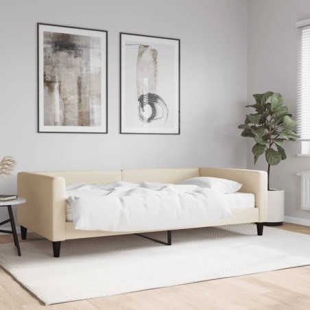Lit de jour avec matelas crème 100x200 cm tissu 