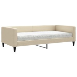 Lit de jour avec matelas crème 100x200 cm tissu 