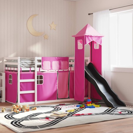Lit superposé sans matelas avec toboggan et rideaux 80x200 cm 