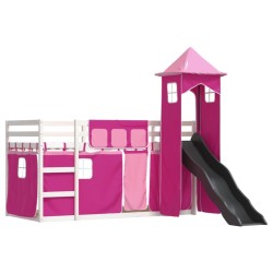Lit superposé sans matelas avec toboggan et rideaux 80x200 cm 