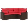 Salon de jardin 4 pcs avec coussins marron résine tressée 
