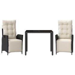 Ensemble à manger de jardin avec coussins 3 pcs Noir 