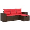 Salon de jardin 4 pcs avec coussins marron résine tressée 