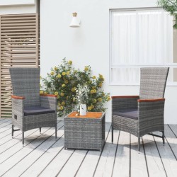 Ensemble de salon de jardin 3 pcs gris poly rotin et acacia 