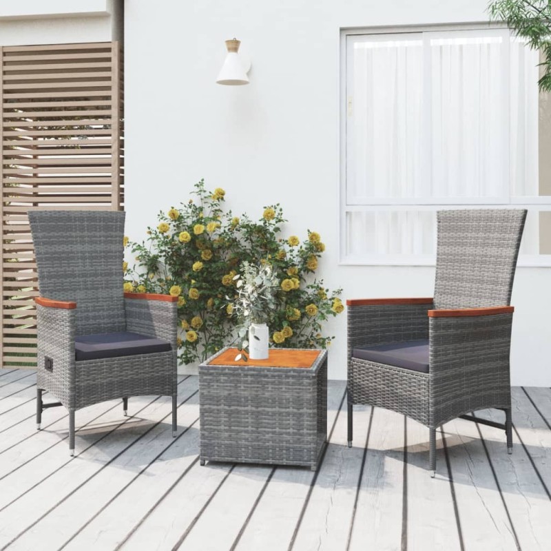 Ensemble de salon de jardin 3 pcs gris poly rotin et acacia 