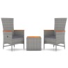 Ensemble de salon de jardin 3 pcs gris poly rotin et acacia 