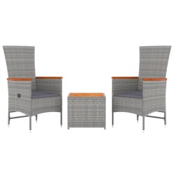 Ensemble de salon de jardin 3 pcs gris poly rotin et acacia 