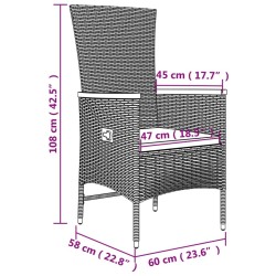 Ensemble de salon de jardin 3 pcs gris poly rotin et acacia 