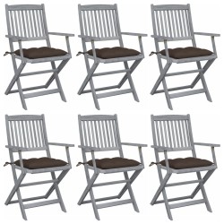Chaises pliables d'extérieur lot de 6 et coussins Bois d'acacia 