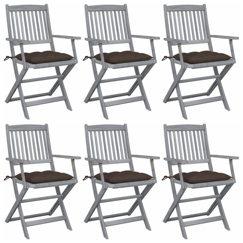 Chaises pliables d'extérieur lot de 6 et coussins Bois d'acacia 