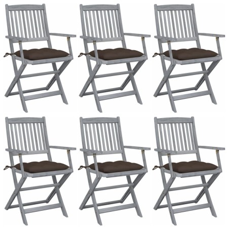 Chaises pliables d'extérieur lot de 6 et coussins Bois d'acacia 