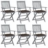 Chaises pliables d'extérieur lot de 6 et coussins Bois d'acacia 
