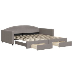 Lit de jour avec gigogne et tiroirs taupe 100x200 cm tissu 