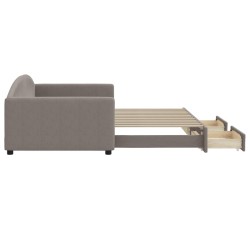 Lit de jour avec gigogne et tiroirs taupe 100x200 cm tissu 