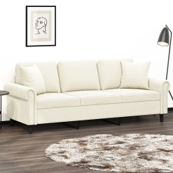 Canapé 3 places avec oreillers décoratifs crème 180 cm velours 