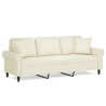 Canapé 3 places avec oreillers décoratifs crème 180 cm velours 