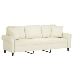 Canapé 3 places avec oreillers décoratifs crème 180 cm velours 