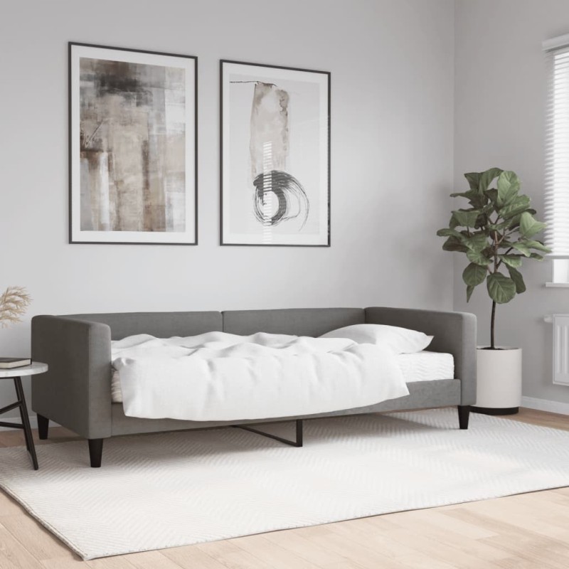 Lit de jour avec matelas gris foncé 90x190 cm tissu 