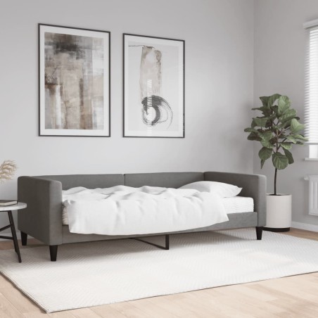 Lit de jour avec matelas gris foncé 90x190 cm tissu 